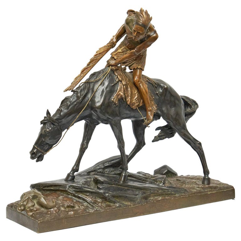 Native American Warrior on Horseback by Édouard Drouot - Jeroen Markies Art Deco