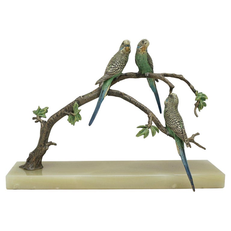Art Deco Cold Painted Bronze Sculpture of Budgerigars - Jeroen Markies Art Deco