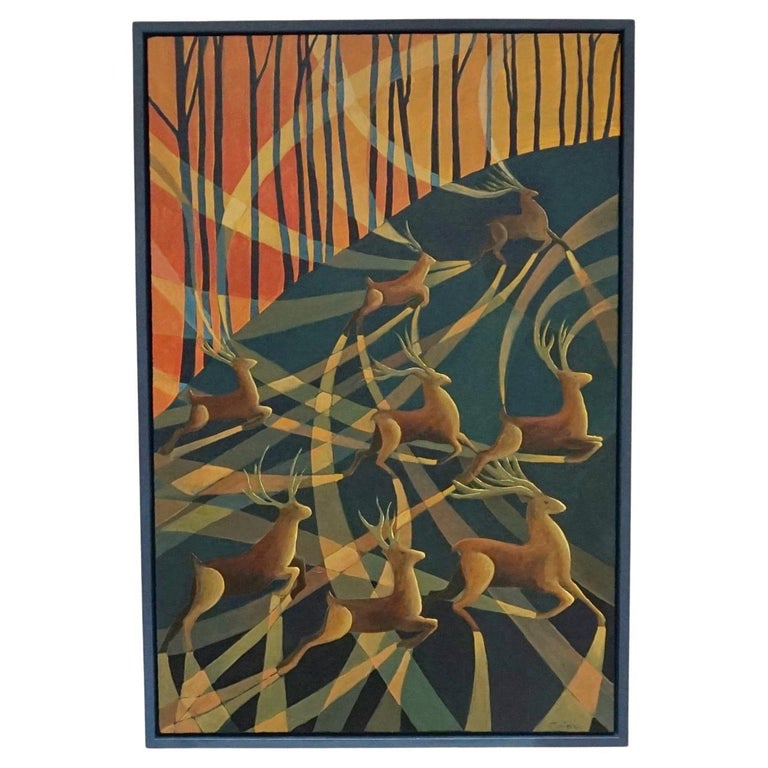 'Forest Deer' Contemporary Oil on Canvas Painting by Vera Jefferson - Jeroen Markies Art Deco