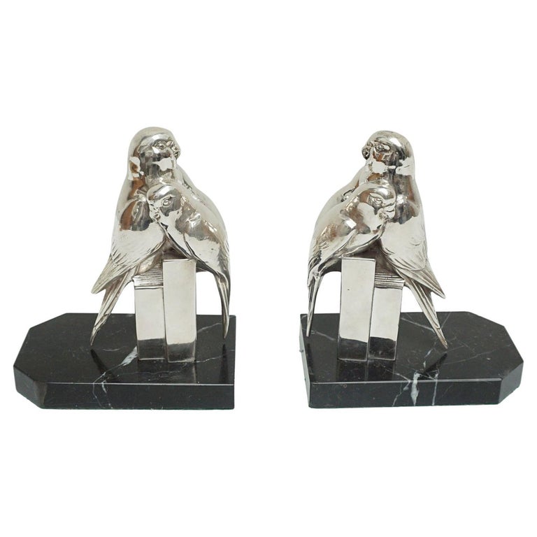 Original Art Deco SIlvered Spelter Love Brid Bookends Circa 1935 - Jeroen Markies Art Deco