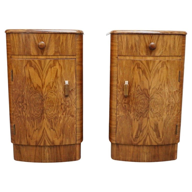 Pair of Art Deco Bedside Cabinets - Burr Walnut on Mahogany - Jeroen Markies Art Deco Furniture