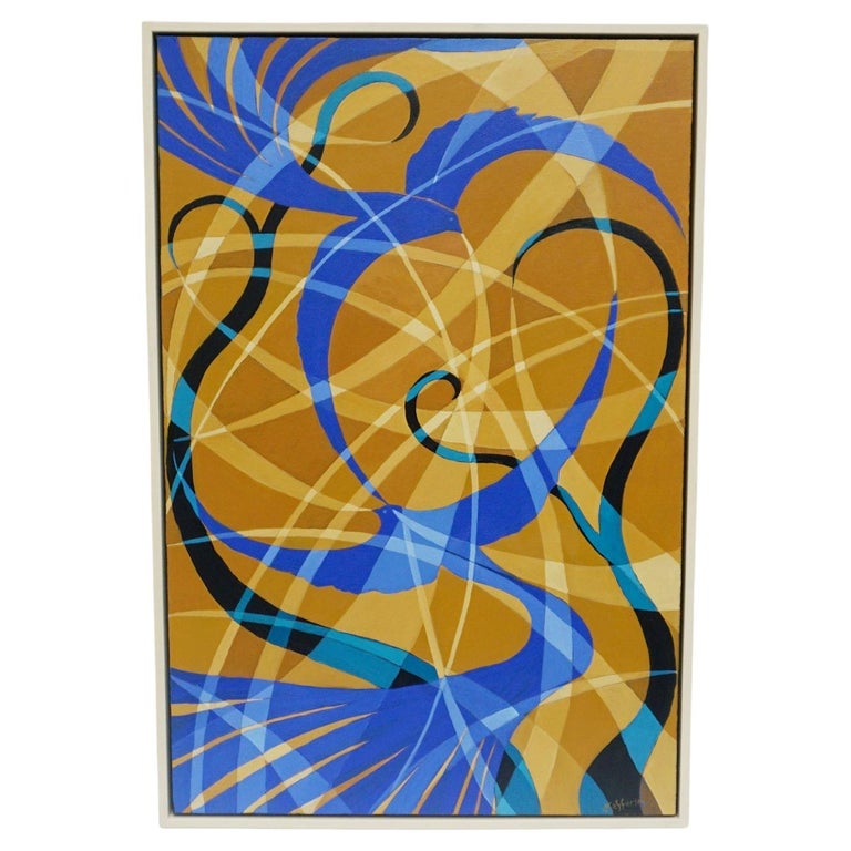 'Bliue Love Birds' Contemporary Oil On Canvas Painting by Vera Jefferson - Jeroen Markies Art Deco