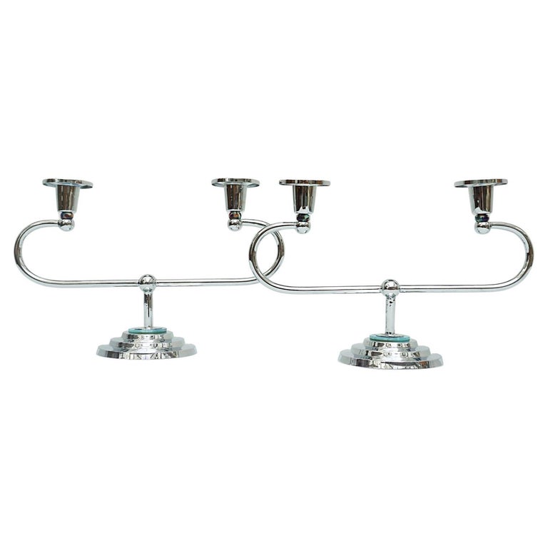 Art Deco Style Chromed Metal and Bakelite Candlesticks - Jeroen Markies Art Deco