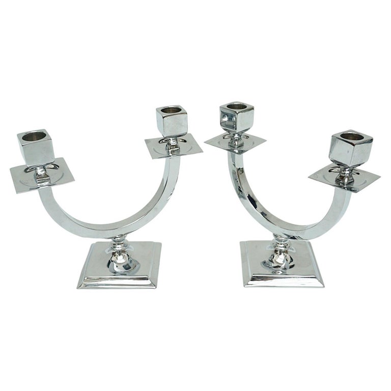 Art Deco Style Chromed Metal Candlesticks - Jeroen Markies Art Deco