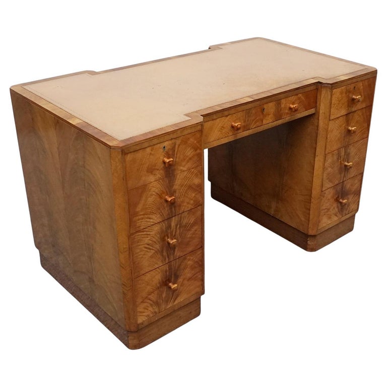 Original Art Deco Walnut and Leather English Writing Desk Circa 1935 - Jeroen Markies Art Deco