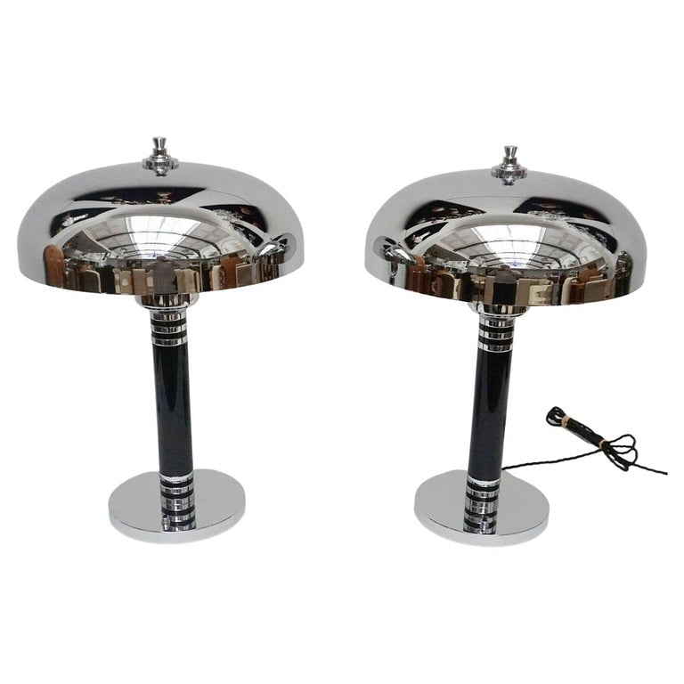 Pair of Art Deco Style Dome Lamps Black Bakelite and Chromed Metal - Jeroen Markies Art Deco