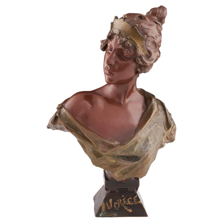 Emmanuel Villanis 'Lucrece' Bronze Bust 37cm high Original Art Nouveau Sculpture - Jeroen Markies Art Deco
