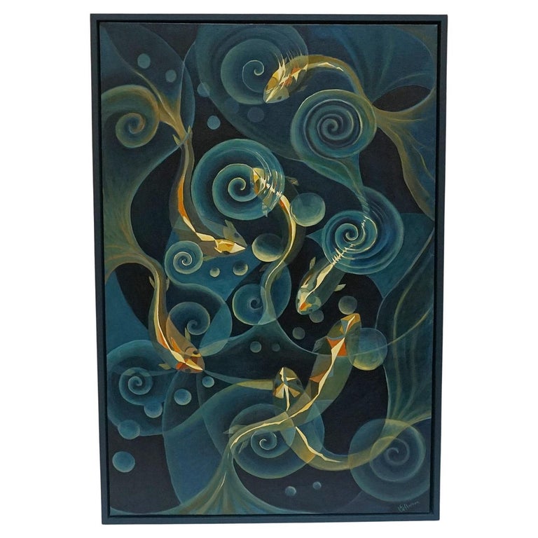 Oil on Canvas Contemporary Painting by Vera jefferson showing Carp stylised Art Deco Art - Jeroen Markies Art Deco