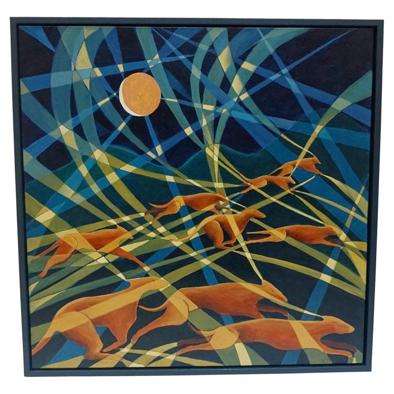 Contemporary Painting of Running Dogs Oil on Canvas Art Deco Style Painting - Jeroen Markies Art Deco