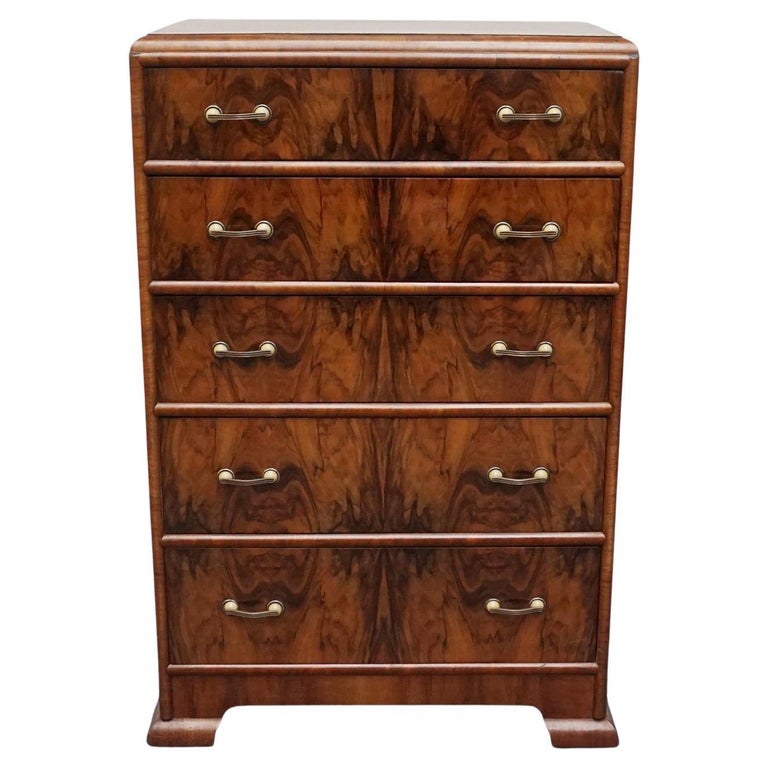 Vintage 1930's Art Deco Chest of Drawers-Burr Walnut-English Art Deco- Jeroen Markies Art Deco