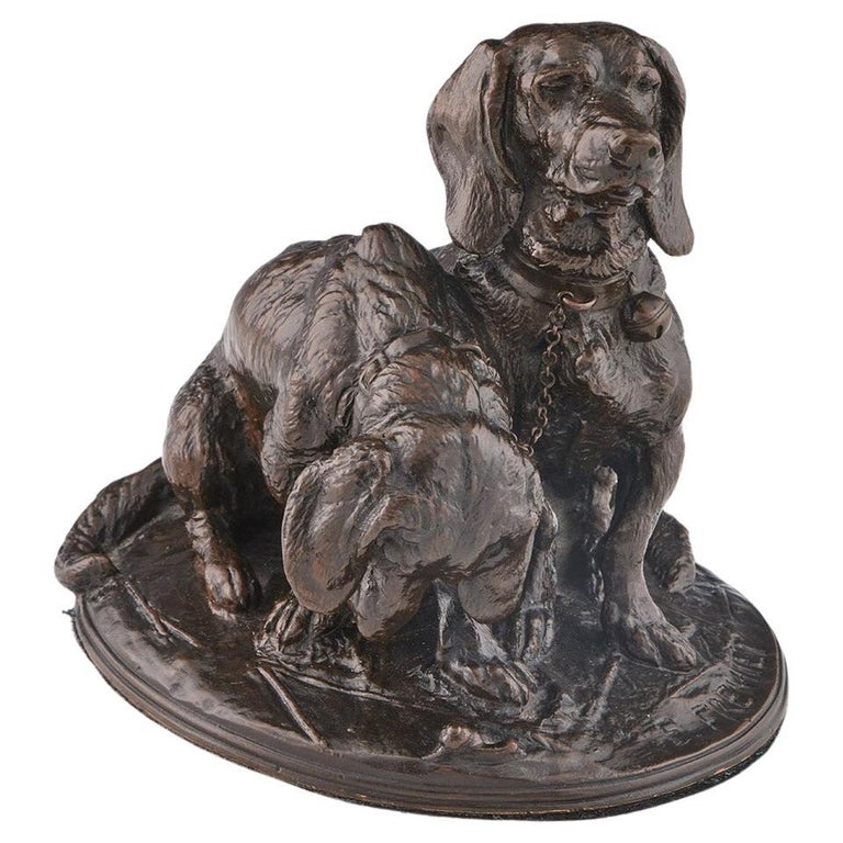 Emmanuel Fremiet Original Bronze Sculpture of Two Basset Hounds - Jeroen Markies Art Deco