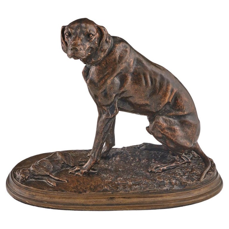 Pierre Jules Mene Sitting Hound Bronze Original Sculpture - Jeroen Markies Art Deco