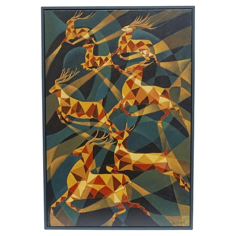 'Deers In Sunlight'. An Art Deco Style Contemporary painting by Vera Jefferson - Jeroen Markies Art Deco