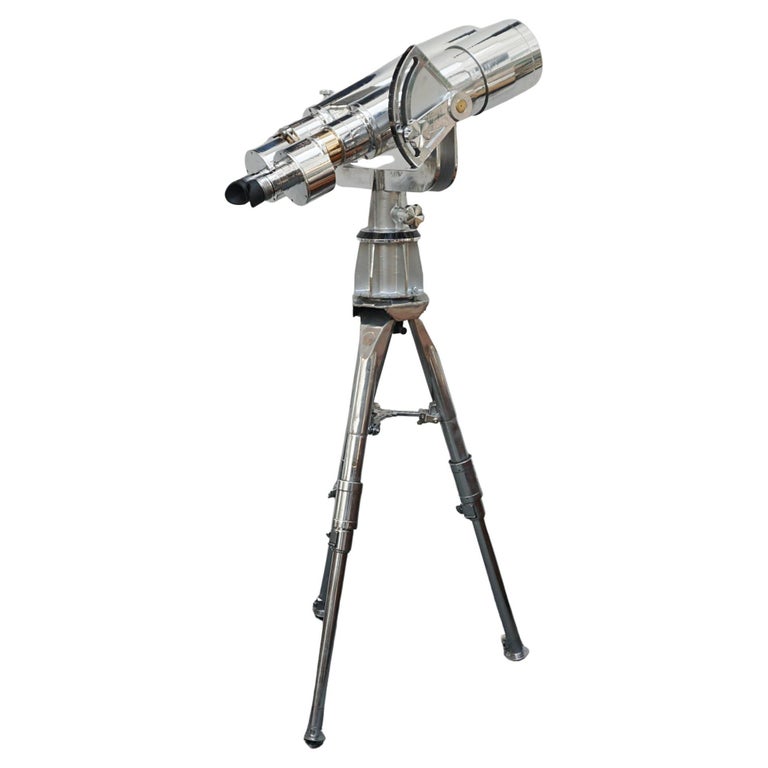 25x150 Fuji Meibo Naval/Marine Binoculars on Tripod Chromed Metal and Brass Full Working Order - Jeroen Markies Art Deco