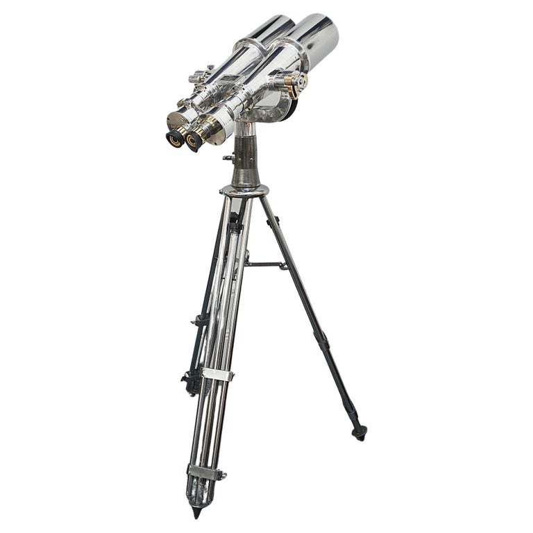 Vintage WW11 Naval/Marine Binoculars on chromed metal tripod - Jeroen Markies Art Deco