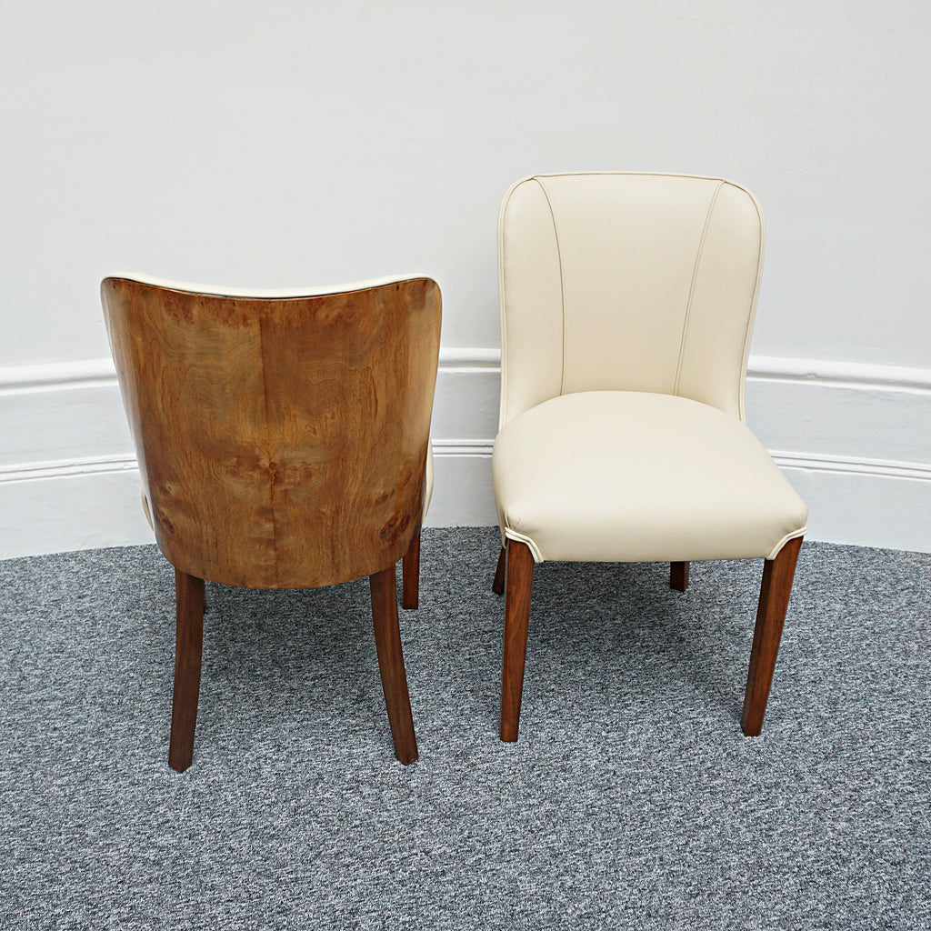 Pair of Vintage Art Deco Cream Leather and Burr Walnut Chairs - Jeroen Markies Art Deco