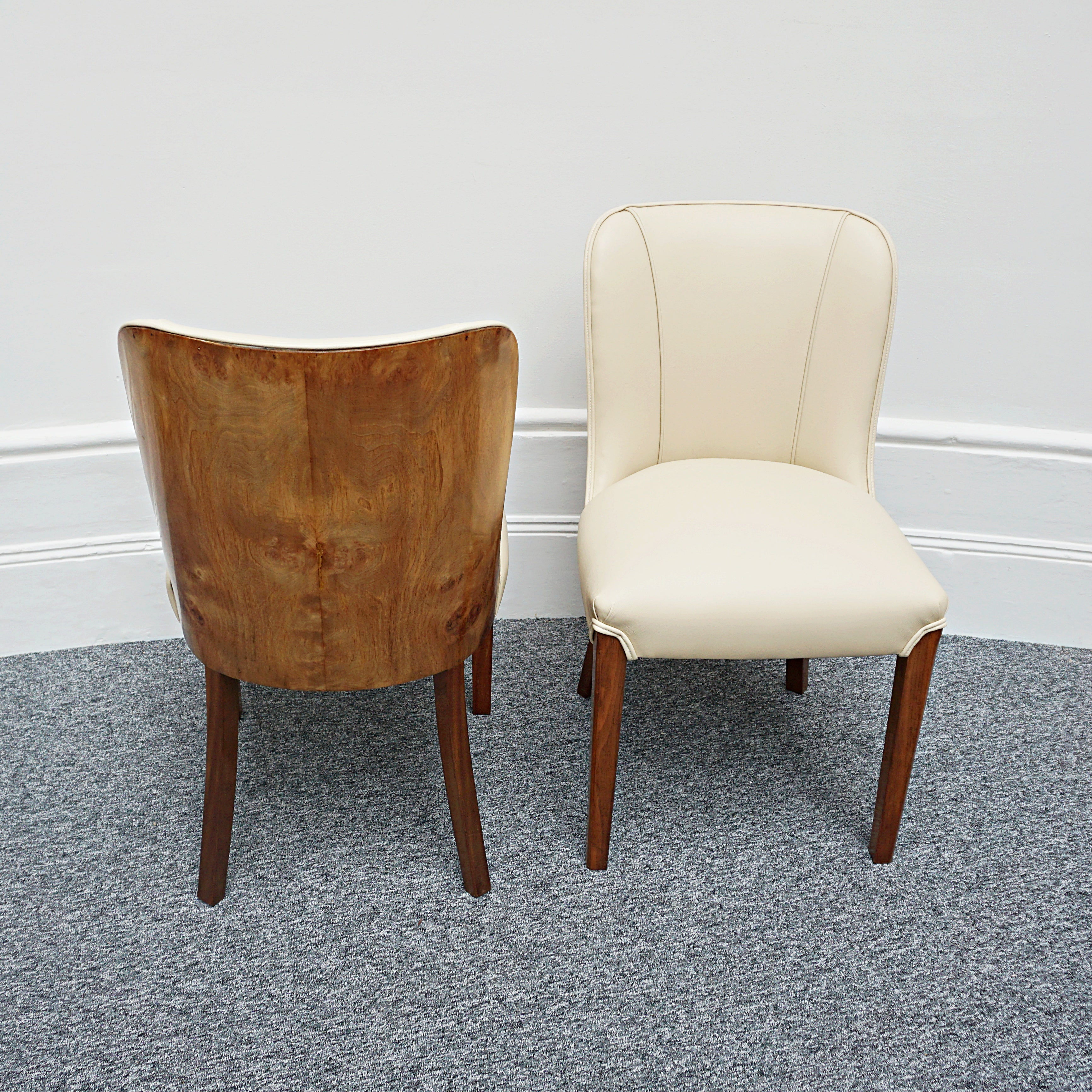 Pair of Vintage Art Deco Cream Leather and Burr Walnut Chairs - Jeroen Markies Art Deco