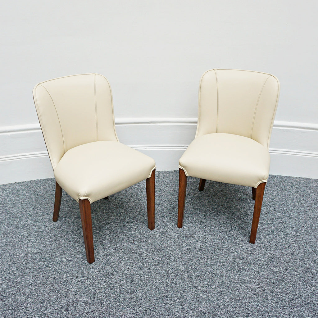 Pair of Vintage Art Deco Cream Leather and Burr Walnut Chairs - Jeroen Markies Art Deco