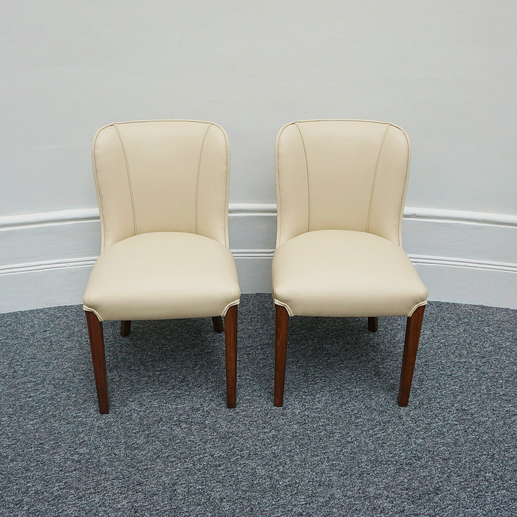 Pair of Vintage Art Deco Cream Leather and Burr Walnut Chairs - Jeroen Markies Art Deco