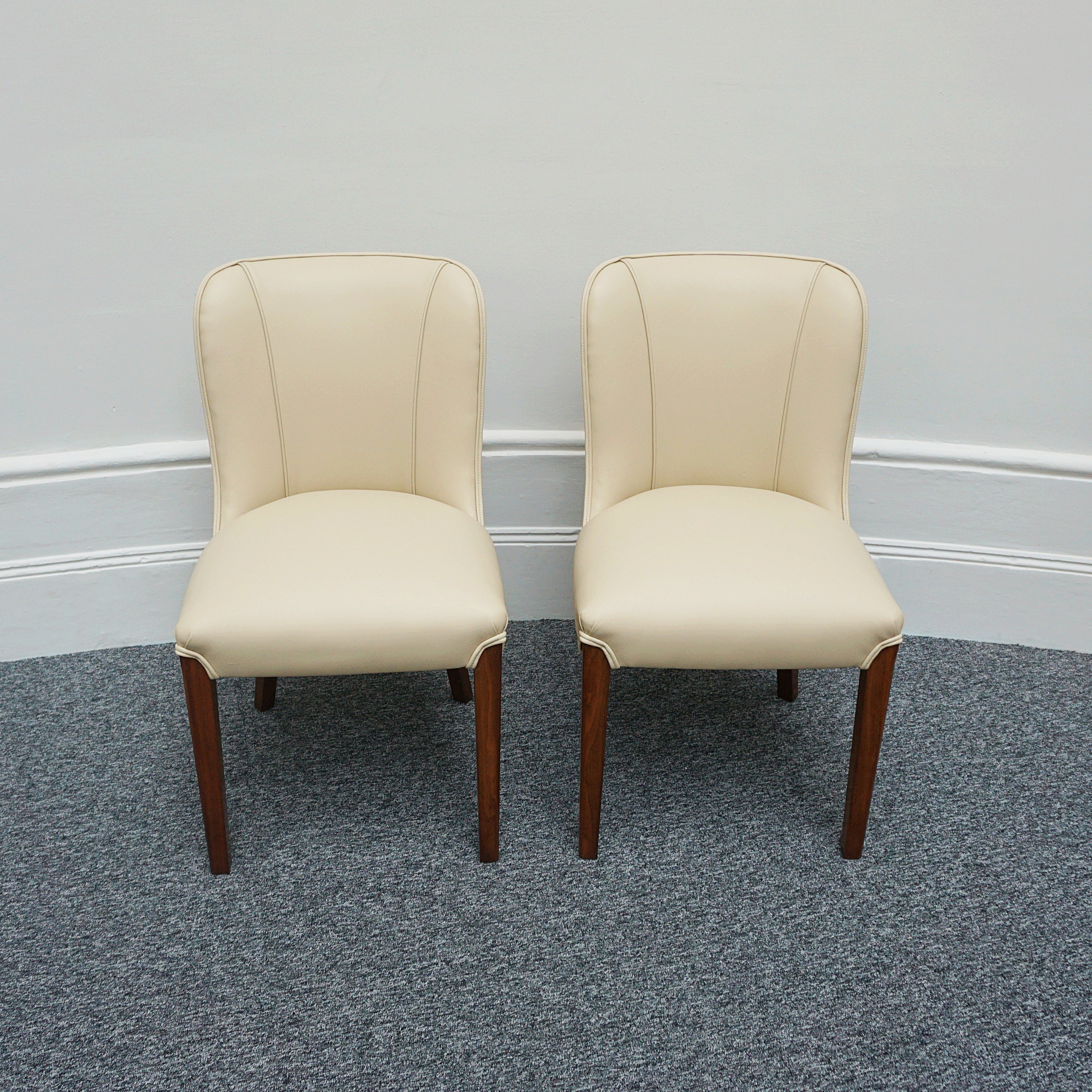 Pair of Vintage Art Deco Cream Leather and Burr Walnut Chairs - Jeroen Markies Art Deco