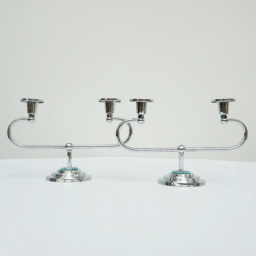 Art Deco Style Chromed Metal and Bakelite Candlesticks - Jeroen Markies Art Deco