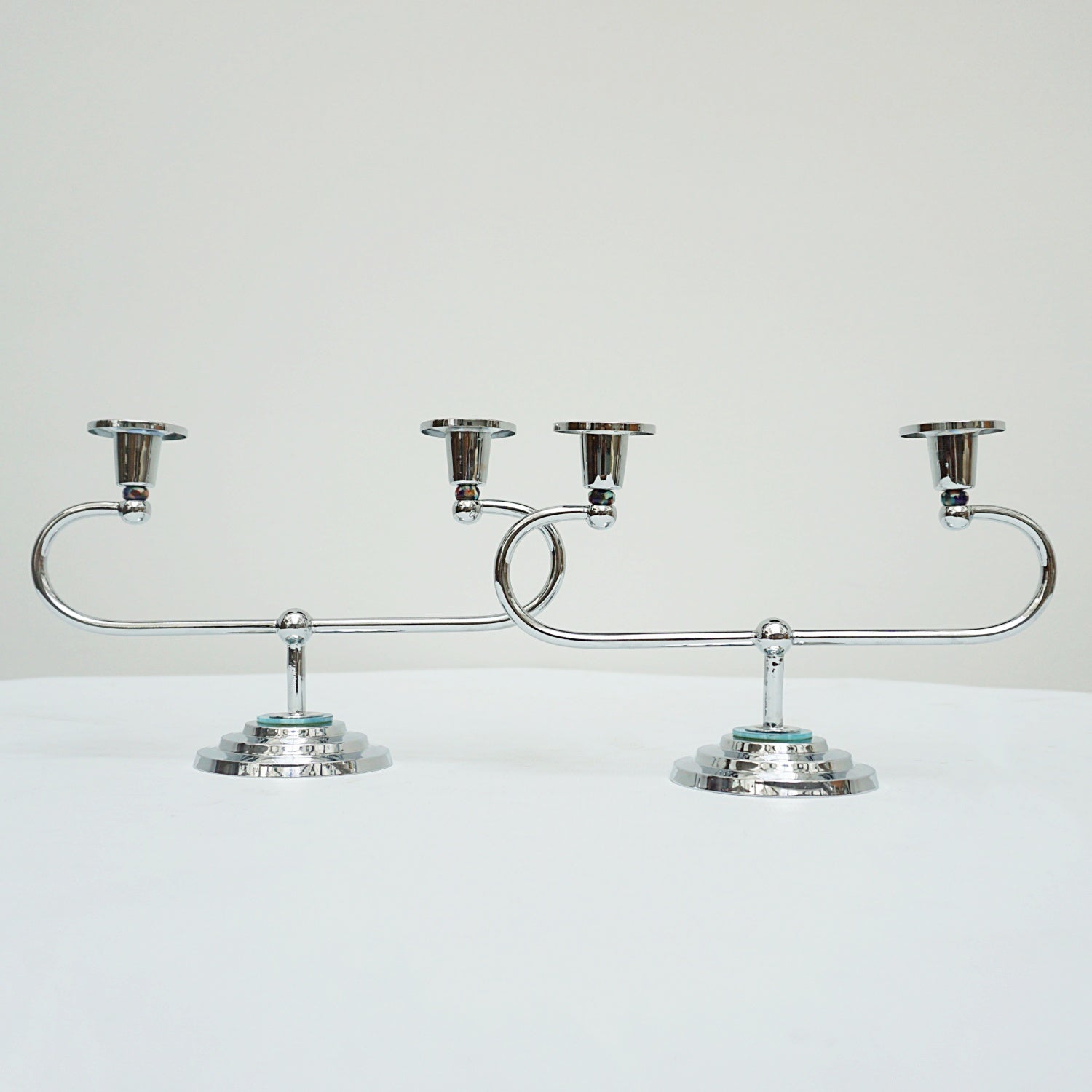 Art Deco Style Chromed Metal and Bakelite Candlesticks - Jeroen Markies Art Deco