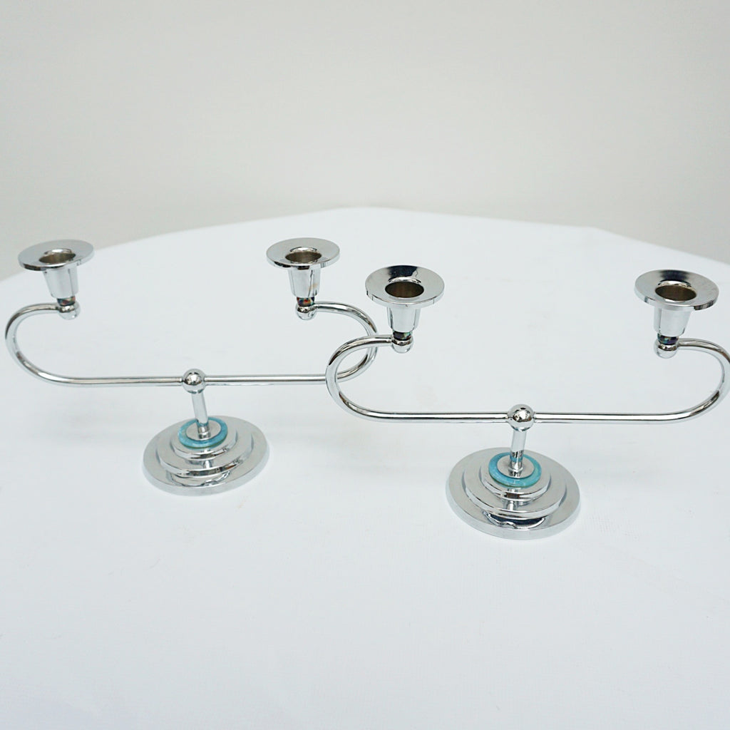 Art Deco Style Chromed Metal and Bakelite Candlesticks - Jeroen Markies Art Deco