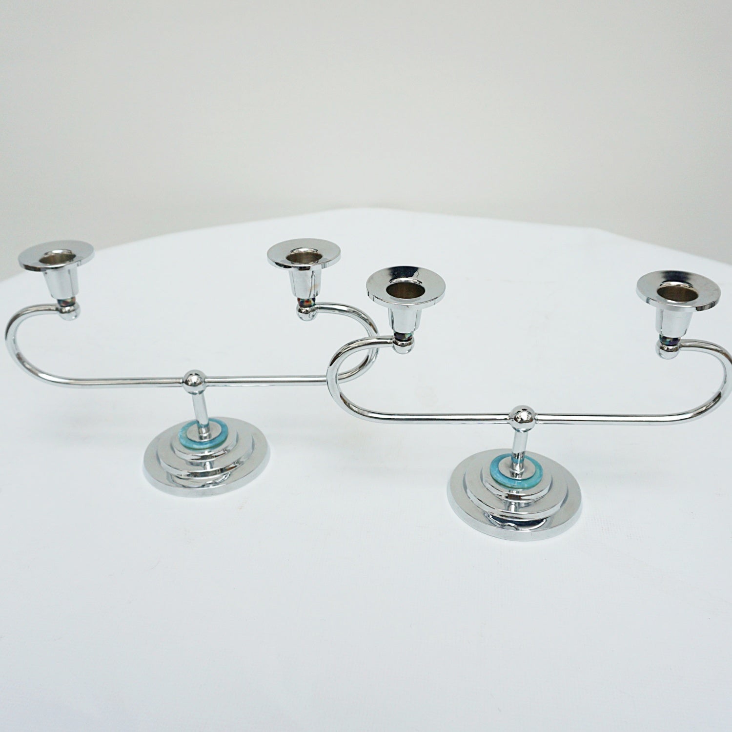 Art Deco Style Chromed Metal and Bakelite Candlesticks - Jeroen Markies Art Deco