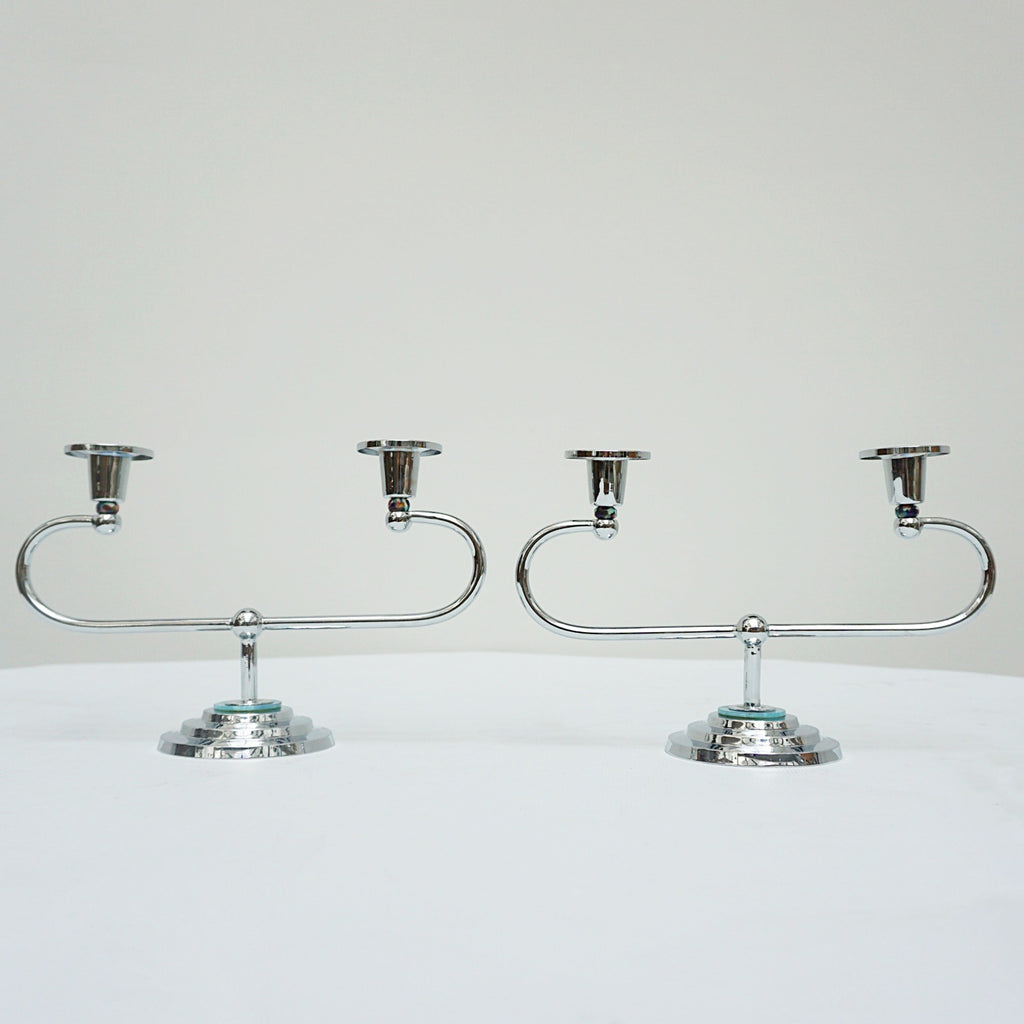 Art Deco Style Chromed Metal and Bakelite Candlesticks - Jeroen Markies Art Deco