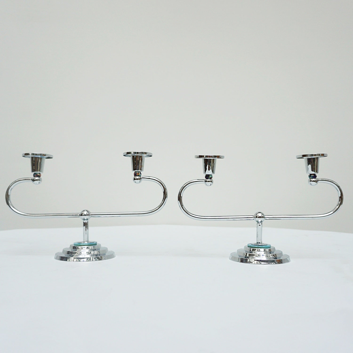 Art Deco Style Chromed Metal and Bakelite Candlesticks - Jeroen Markies Art Deco