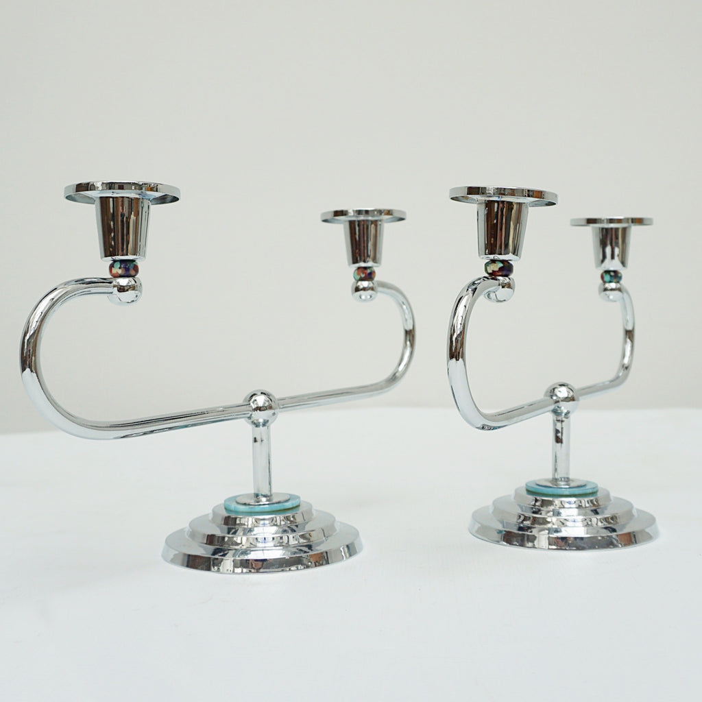 Art Deco Style Chromed Metal and Bakelite Candlesticks - Jeroen Markies Art Deco