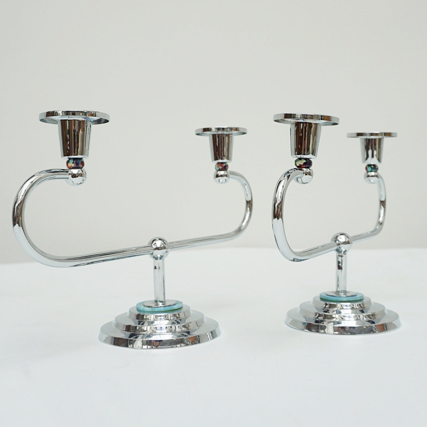 Art Deco Style Chromed Metal and Bakelite Candlesticks - Jeroen Markies Art Deco