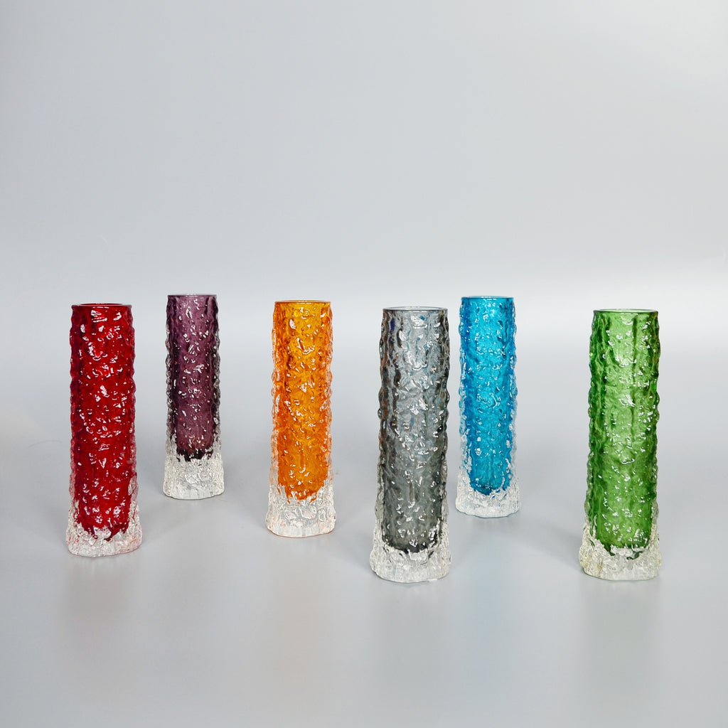 Collection of Six Textured 'Finger' Bark Vases