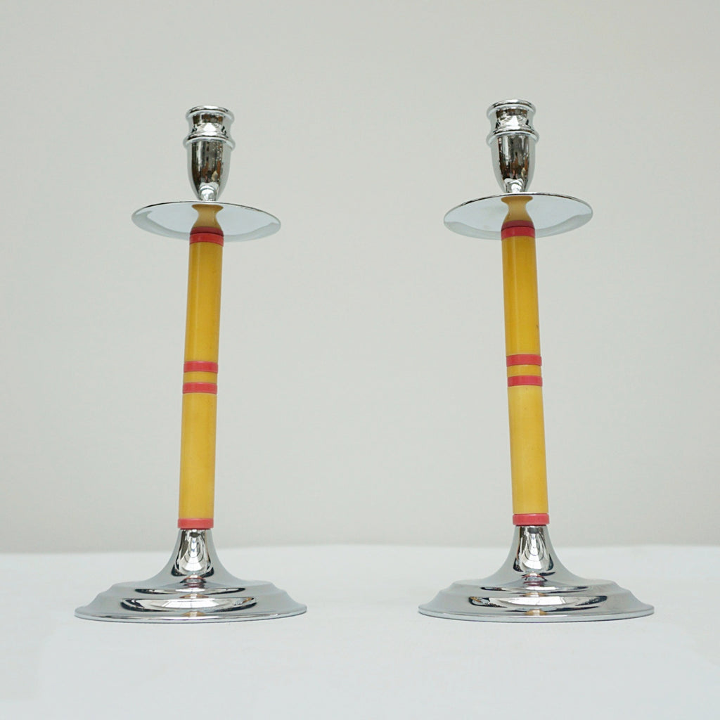 Art Deco Bakelite and Chromed Metal Candlesticks - Jeroen Markies Art Deco